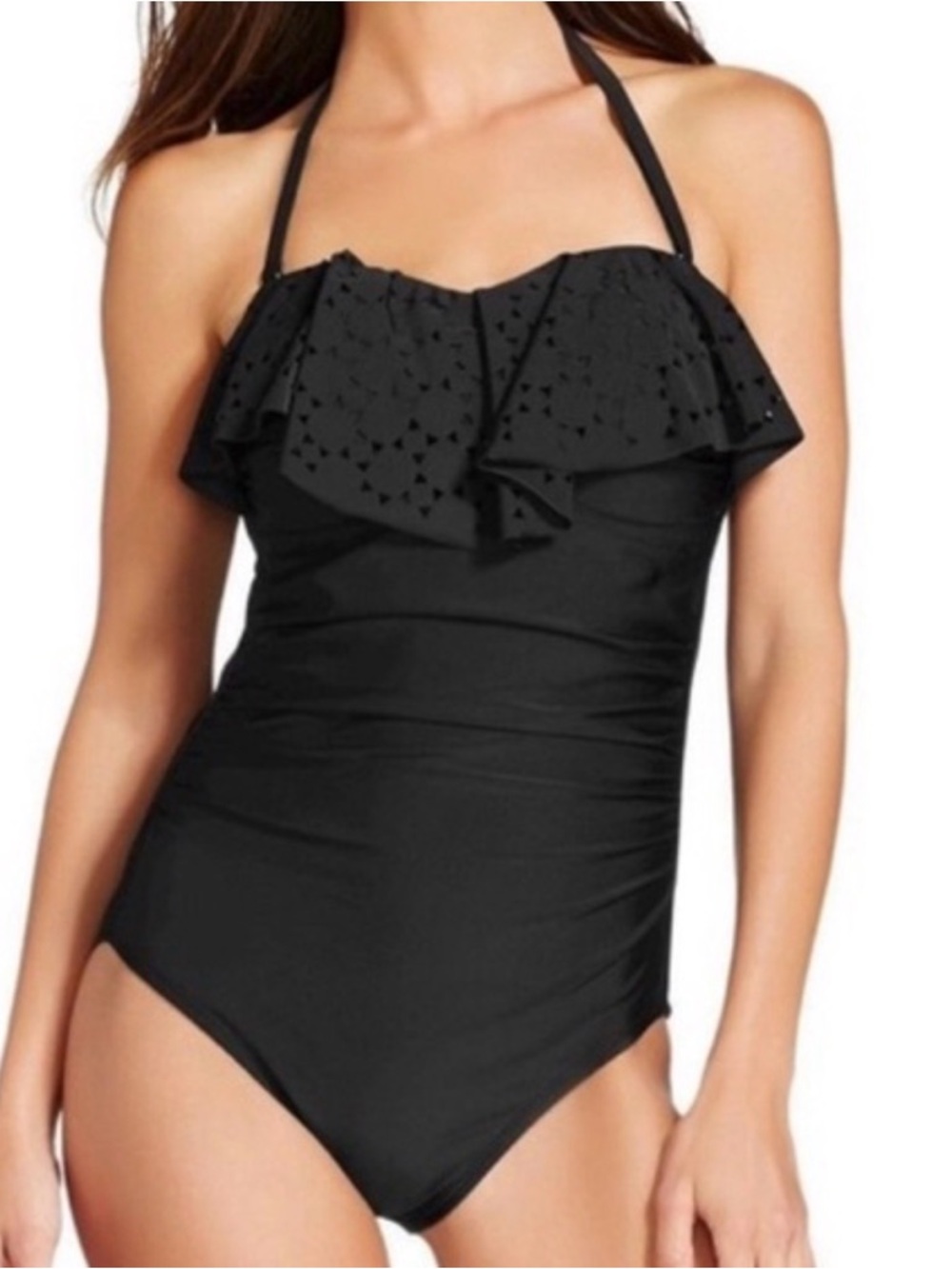 Merona Black Ruffle One-Piece Swimsuit Removable strap